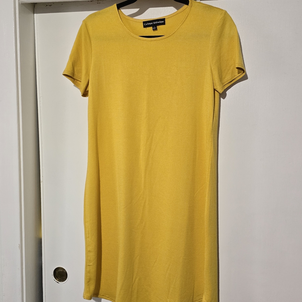 Yellow Short Sleeve Shift Dress